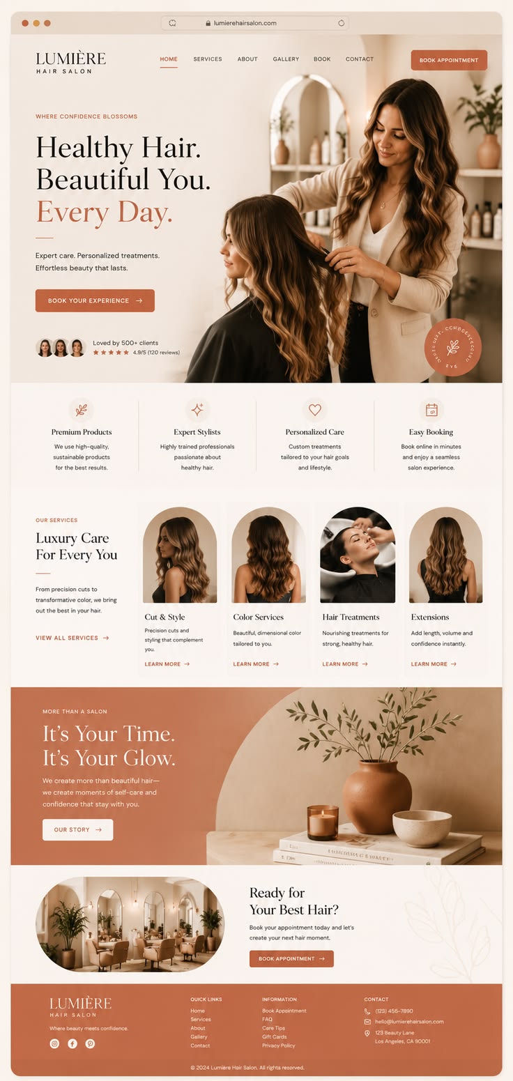 Booking website design preview showing an appointment flow